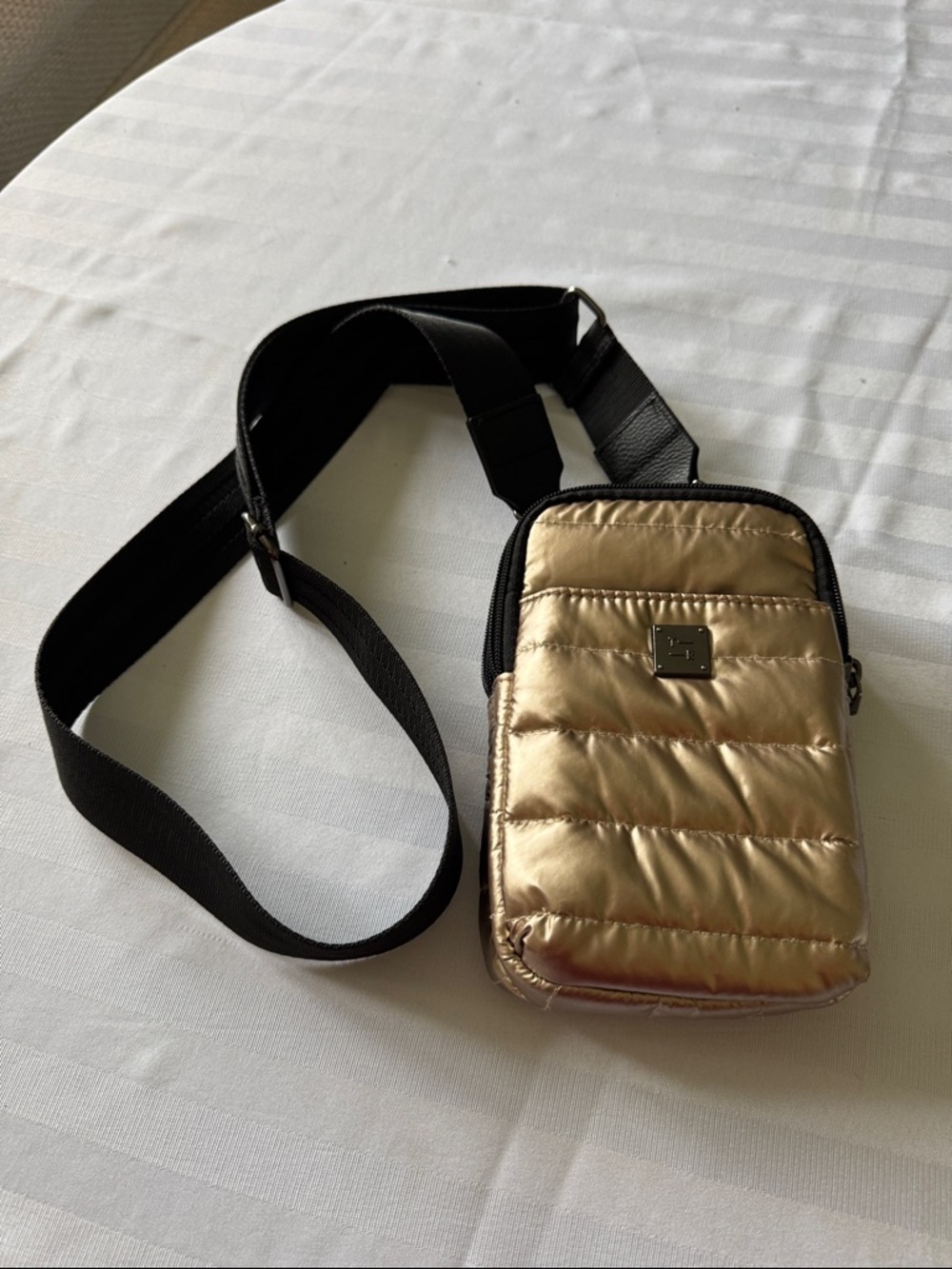 Gold Puffer Crossbody bag by THINK LOYLN